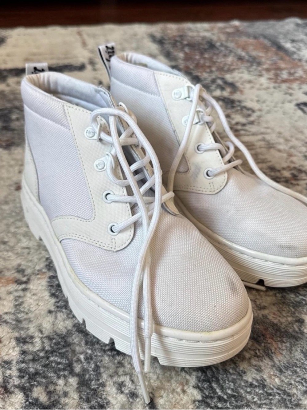 Dr. Martens White Canvas Platform Lace-Up Ankle Boots